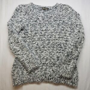 Absolutely Famous Womens Fuzzy Eyelash Knit Sweater Gray Black Textured Size M